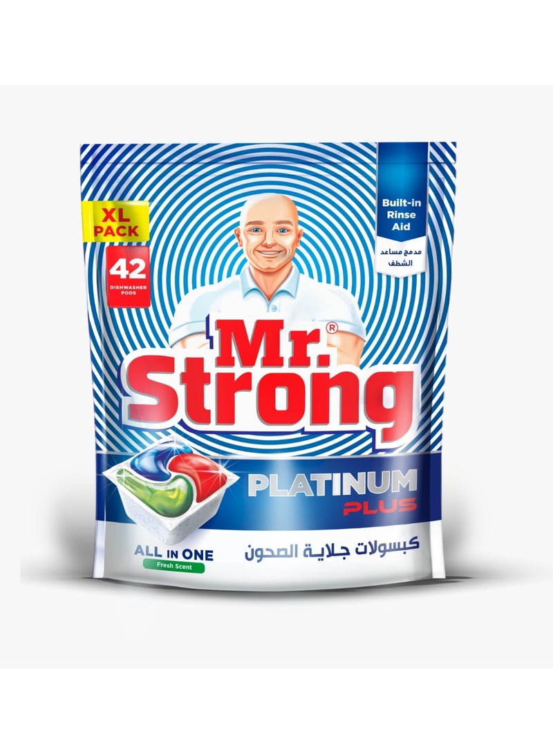 Mr. Strong All-in-One Dishwasher Pods (42 Pack) – XL Value Size – Lemon Fresh – 3-in-1 Cleaning Action – Detergent, Degreaser & Rinse Aid in One Pod – Quick Dissolve for Sparkling Dishes